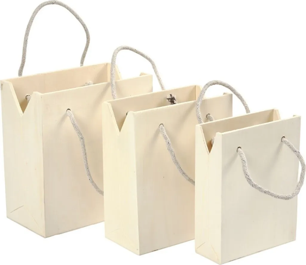 Creativ Company Sac en bois avec poignée, lot de 3 jouets décoratifs