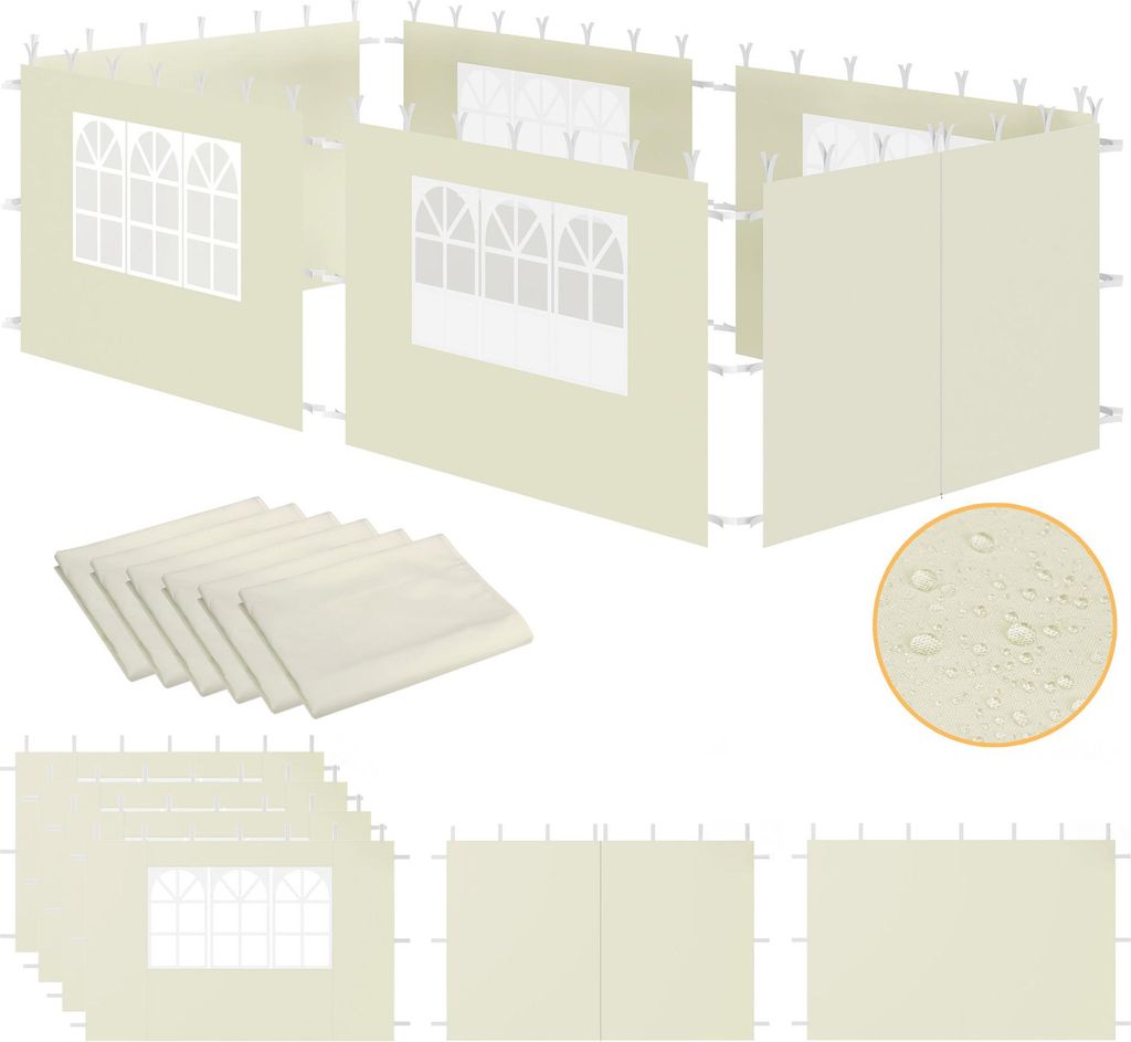 Zelsius Seitenwände für Pavillon 3x6 m, 6-teilig, Beige, Gartenzelt Seitenwand mit Fenster, UV30