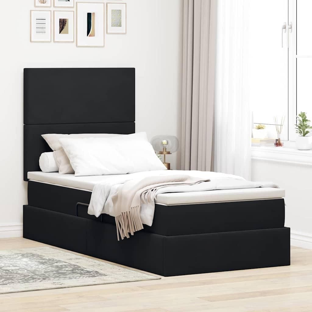 Langlebige Bett mit Stauraum - elegante Design - Einzelbett/Bettgestell - und LED mit Matratze Schwarz 90x190cm Samt - Klassische Betten Top2669716