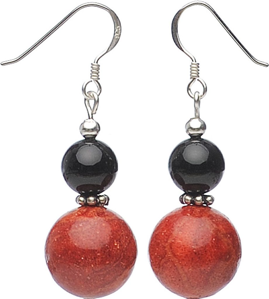 Ohrringe Ohrhänger aus Koralle Schaumkoralle & Onyx, rot schwarz, Ohrschmuck Damen