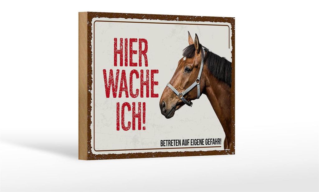 Holzschild Spruch 18x12 cm Pferd hier wache ich eigene Gefahr