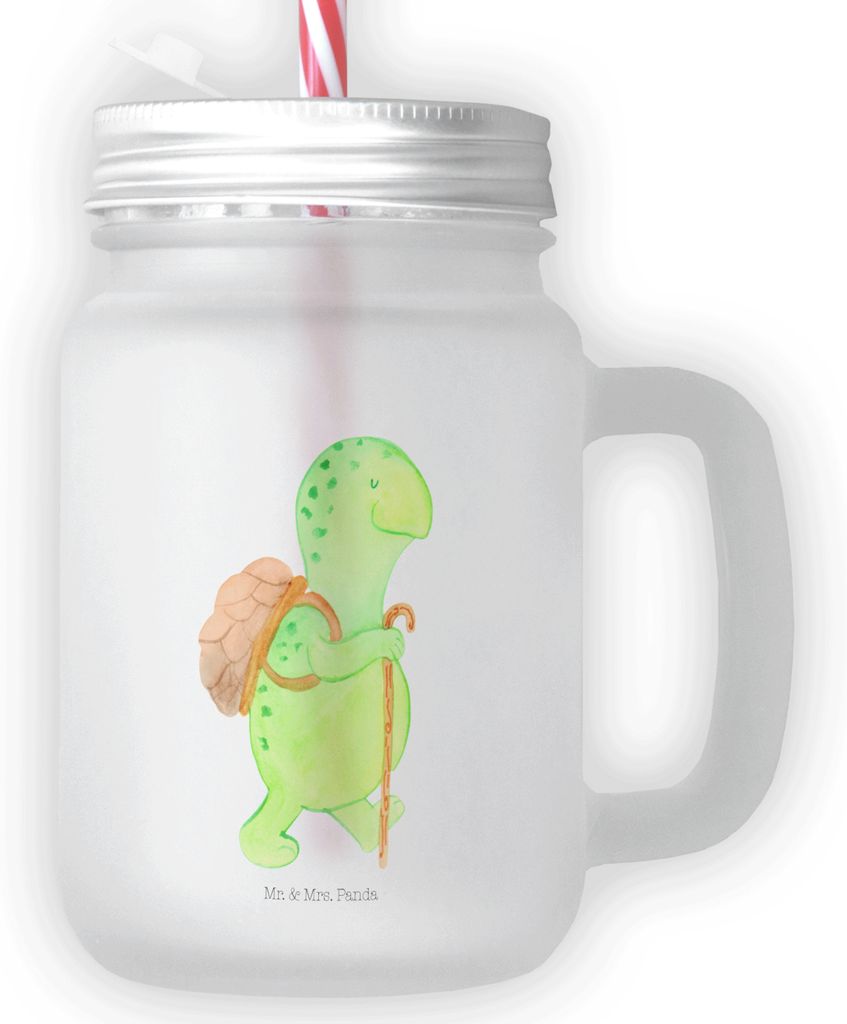 Mr. & Mrs. Panda Glas Schildkröte Wanderer - Transparent - Geschenk, Mit Schraubverschluss, Becher Deckel, Rucksack, Eiskaffee, Motivationsspruch,...