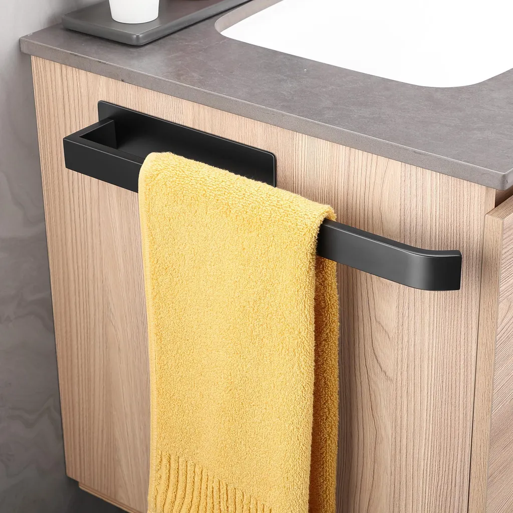 Porte-serviettes de cuisine et bain 38cm noir mat, support à coller inox