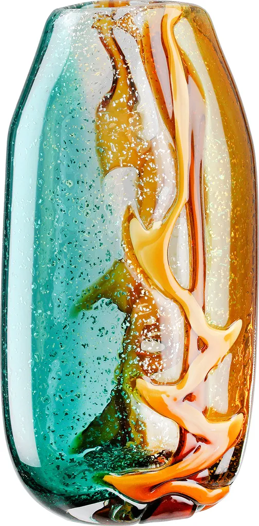 Grand Vase Décoratif en Verre Soufflé Bleu et Marron Gilde Fresco 33cm