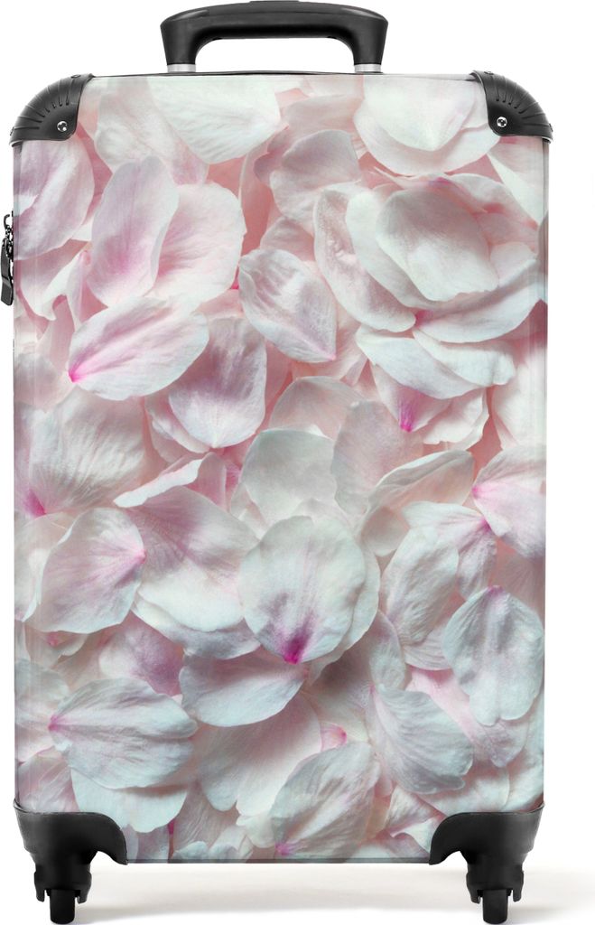 NoBoringSuitcases.com Koffer Handgepäck Trolley Rollkoffer Kleine Reisekoffer mit 4 Rollen - Blumen - Blütenblätter - Weiß - Rosa - Frauen - ...