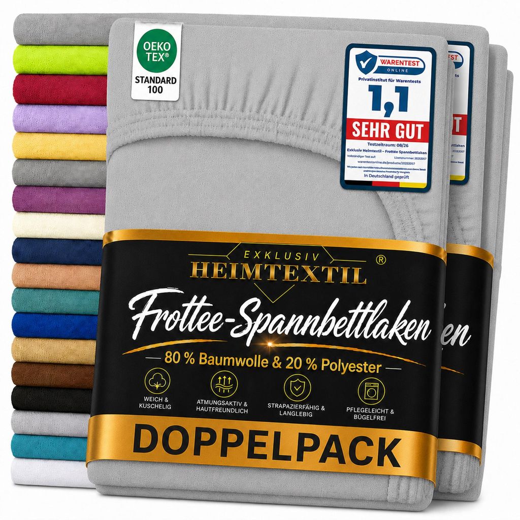 Doppelpack Frottee Spannbettlaken Premium Silber 90 - 100 x Produktbild 