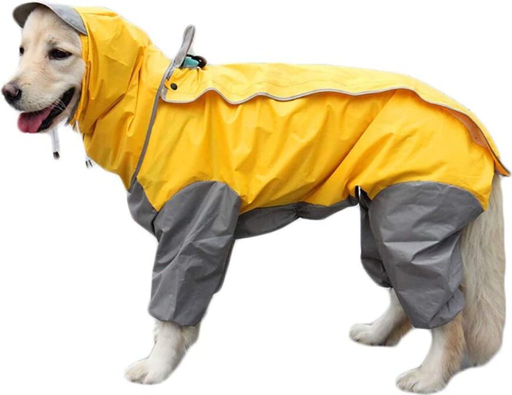 Hunde Regenmantel mit abnehmbarem Hoodie, Verstellbarer Outdoor-Tunnelzug Hundemantel, wasserdichte Hundejacke Regenjacke mit Kapuze und Kragenloch...