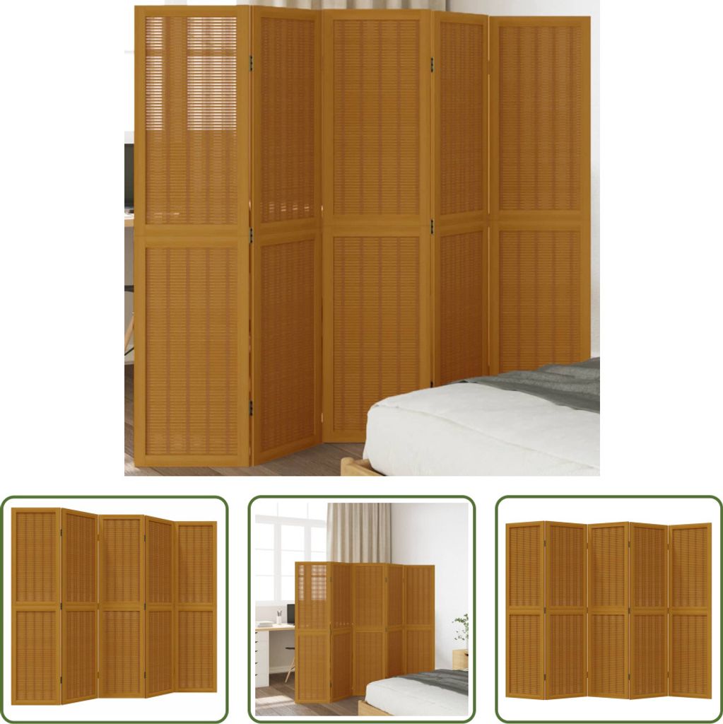 The Living Store 5-tlg. Raumteiler Braun Massivholz Paulownia