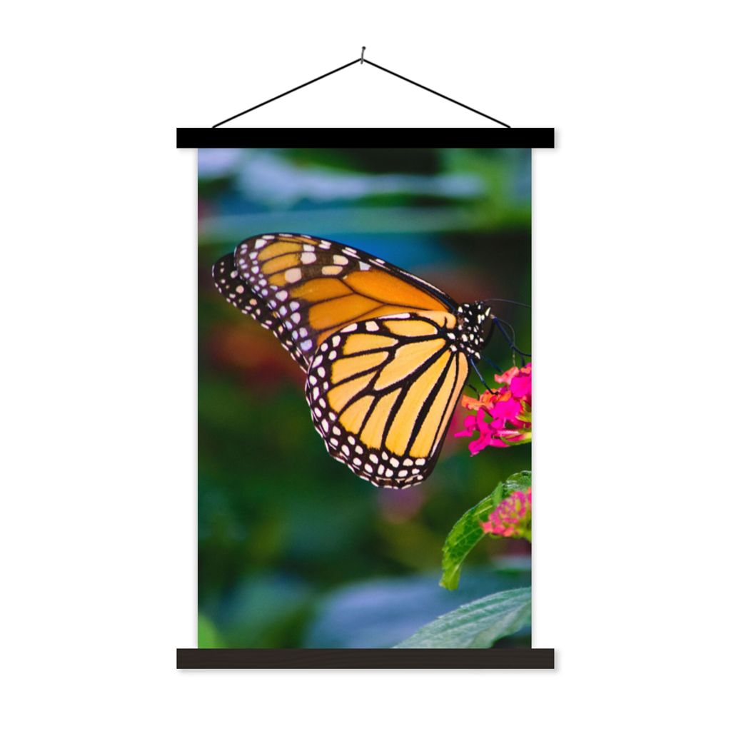 MuchoWow Textilposter Schmetterlinge - Blume - Natur 40x60 cm mit schwarzem Rahmen - Wanddekorationen