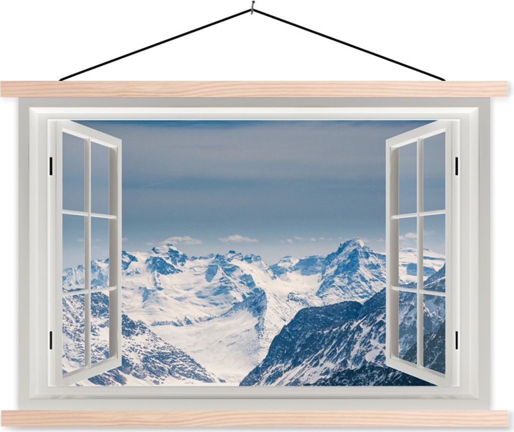 MuchoWow Textilposter Aussicht - Schnee - Berge 60x40 cm mit holzfarbenen Rahmen - Bilder