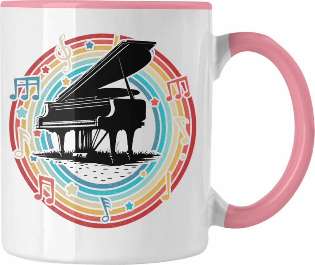 Trendation - Piano-Spieler Tasse Geschenk Klavier Kaffee-Becher Geschenkidee Flügel Musiker (Rosa)
