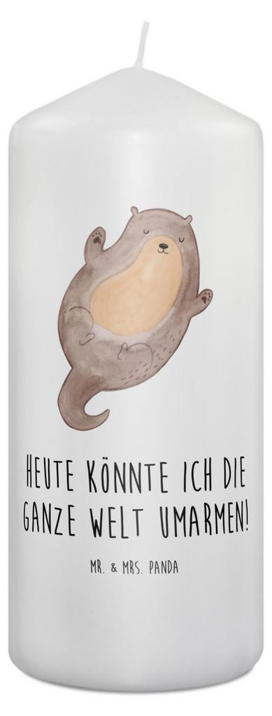 Mr. & Mrs. Panda Kerze Otter Umarmen 19 x 8 cm - Weiß - Geschenk, Seeotter See, Hallo, gut Gelaunt, Optimistisch, Erinnerungslicht, Stumpenkerze, ...