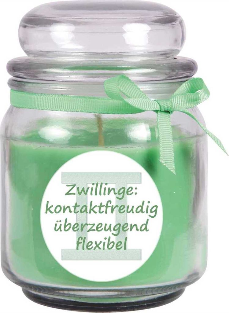 Sternzeichen Duftkerze Kokos im Bonbonglas ( Zwillinge ) - viele Motive zur Auswahl, 300g - Brenndauer bis zu 70 Std - Gemini