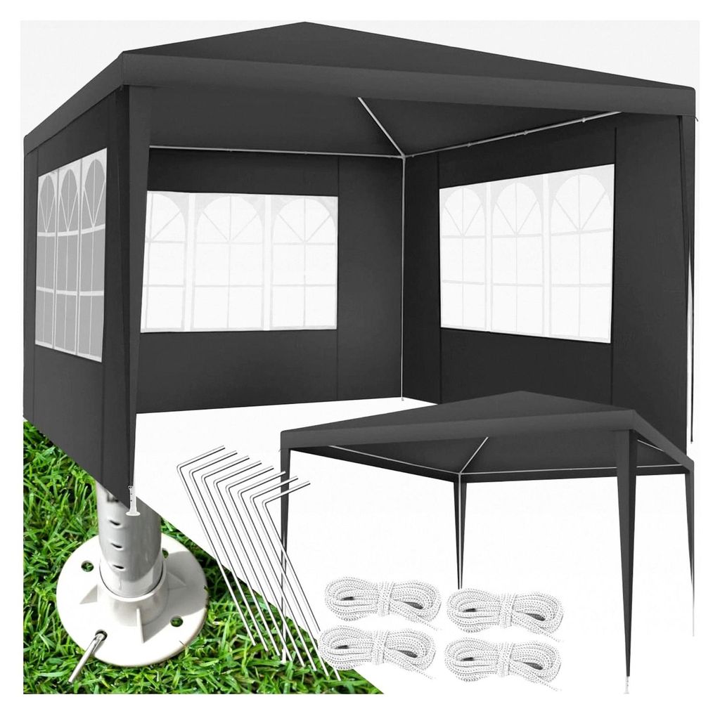 Pavillon 3x3 m mit verstärktem Gestell, wasserdicht, Gartenpavillon, Partyzelt, Event Shelter, Festzelt, inkl. Heringe - grau