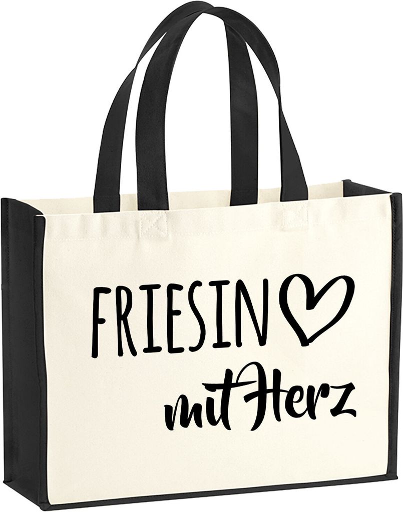 Huuraa Jutetasche Friesin mit Herz 21 Liter Black Jute und Baumwolle Einkaufstasche Geschenkidee