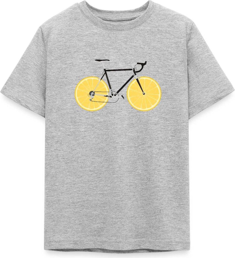 Spreadshirt Fahrrad Zitrone Rennrad Geschenk Zitronenfahrrad Teenager T-Shirt, 152/164 (12-14 Jahre), Grau meliert