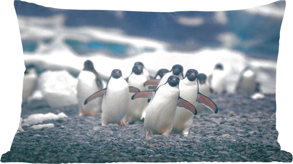 MuchoWow Zierkissen Sofakissen Wohnzimmer Dekokissen 50x30 cm Adeliepinguine am Strand - Wohnzimmerdekoration - Polster mit Photo