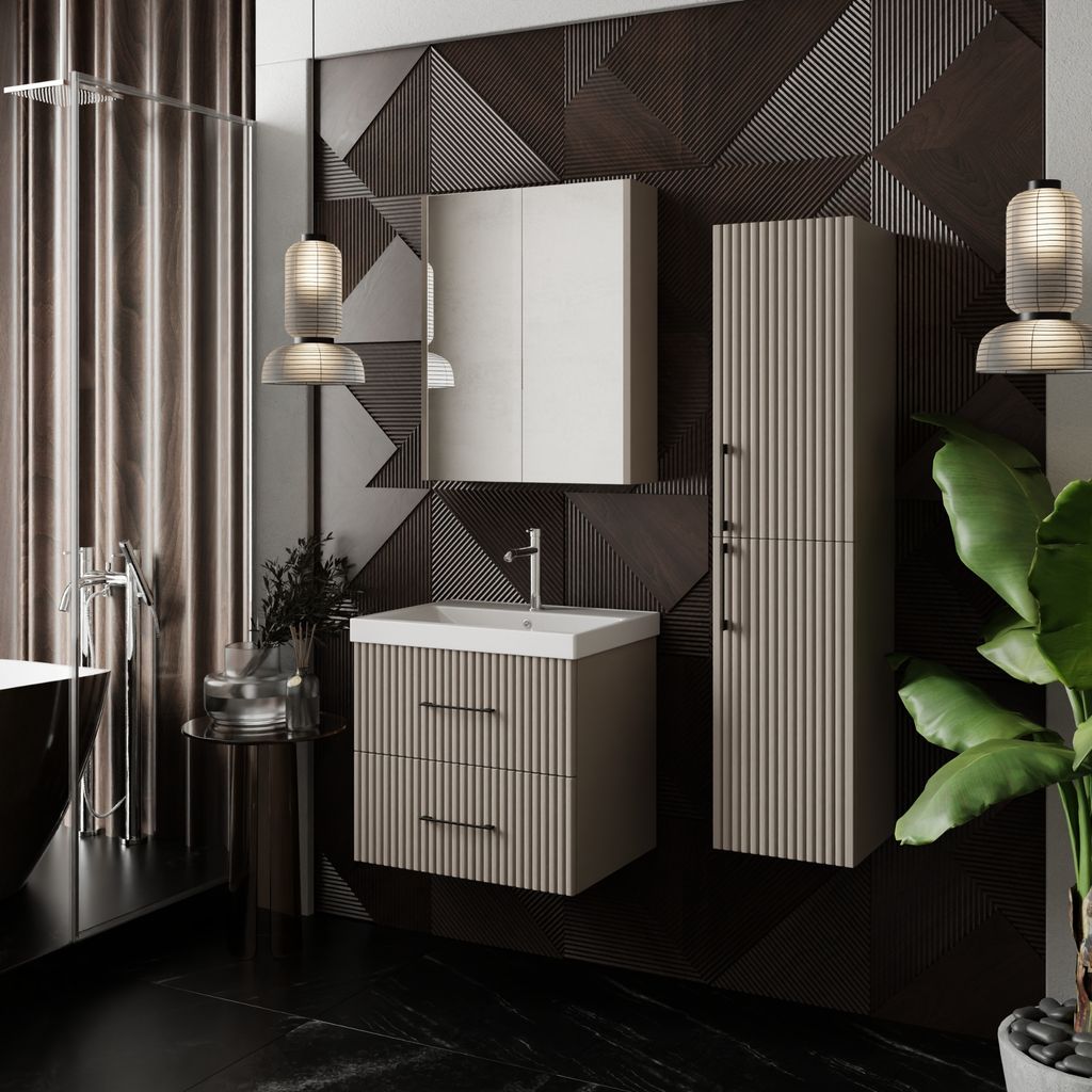 Badmöbel Set Liana | Waschtisch mit Unterschrank 60cm Badspiegel Badezimmermöbel