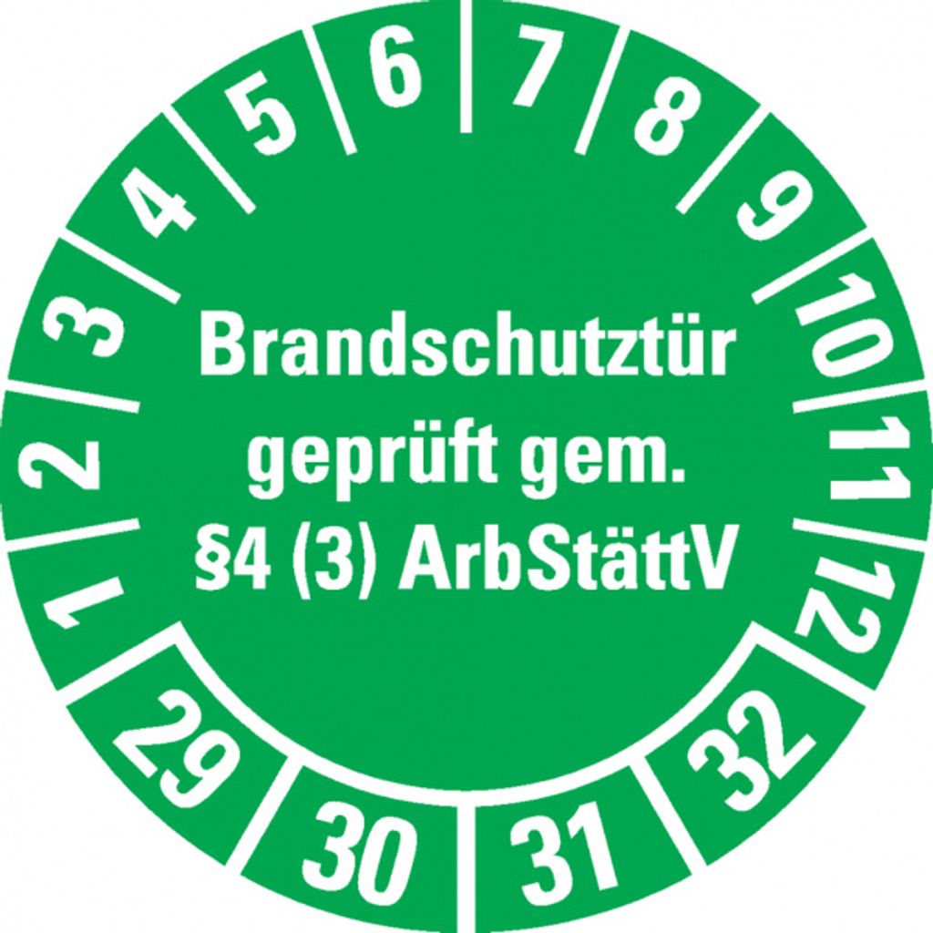 Dreifke Prüfplakette Brandschutztür 29-32, grün, Dokumentenfolie, Ø 30mm, 18...