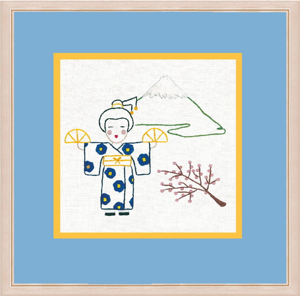 Le Bonheur des Dames Freestyle Stickpackung "Japanisch und Vulkan", Bild gedruckt, 14,5x12,5cm