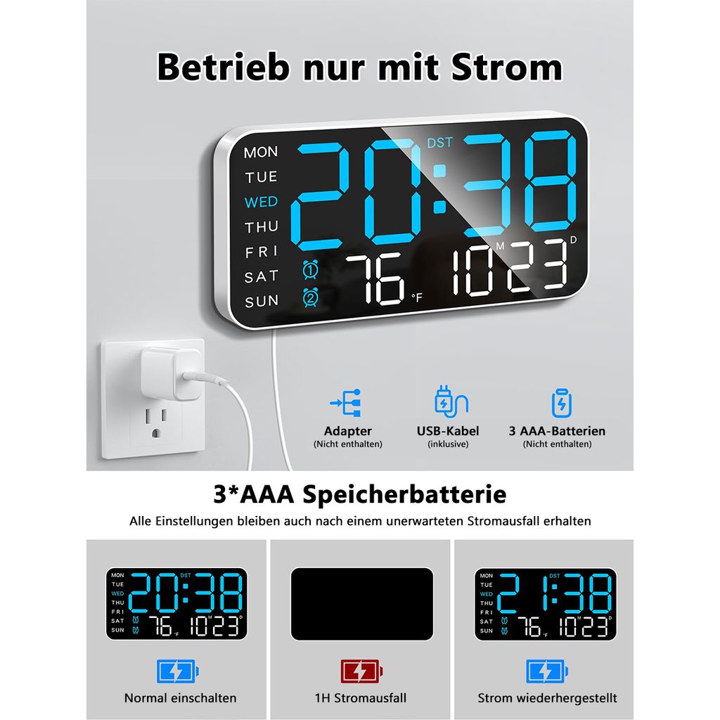8,4'' Große Digitale Wanduhr, LED Wecker mit Großen Produktbild 3