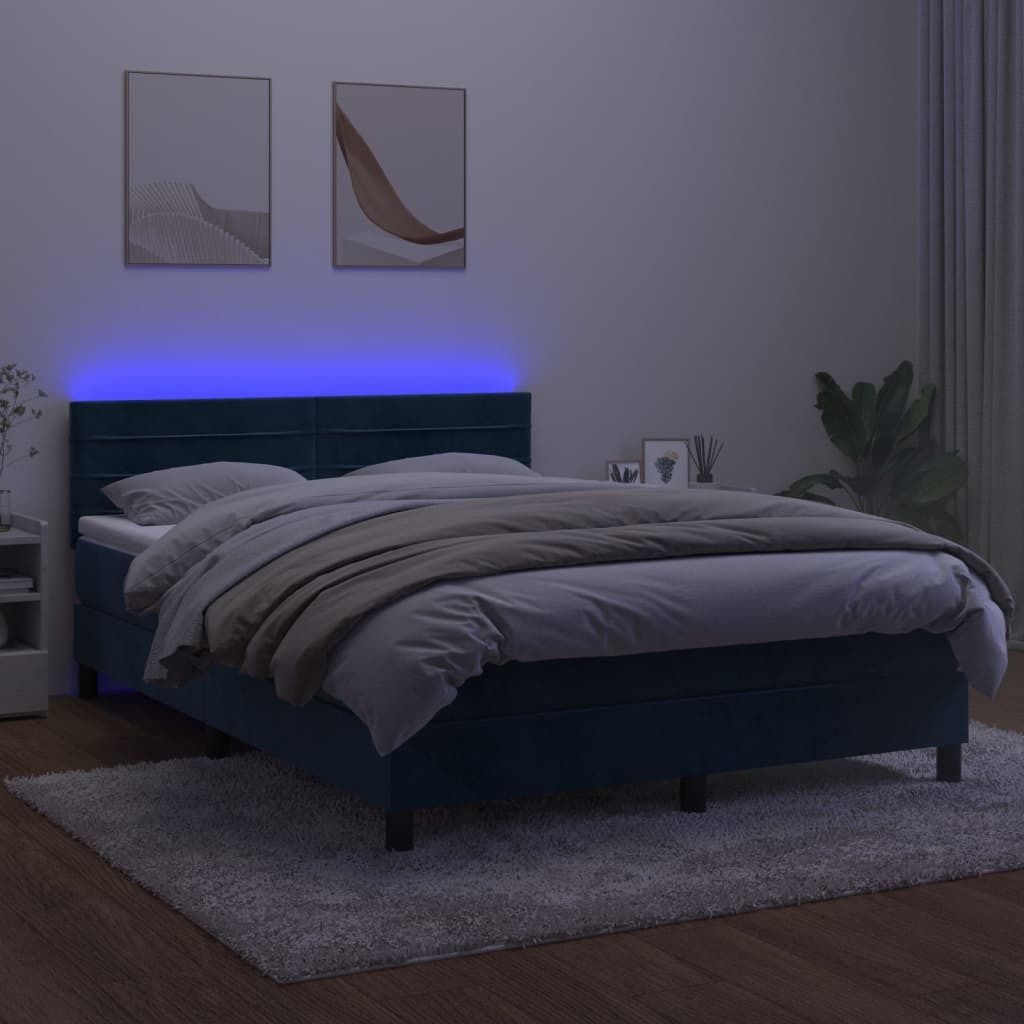Maison Exclusive - Boxspringbett mit Matratze & LED Dunkelblau 140x190 cm Samt