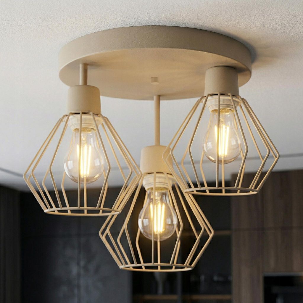 LUXOLAR Lampa sufitowa w stylu loft, beżowa, metalowa, z Zdjęcie produktu 