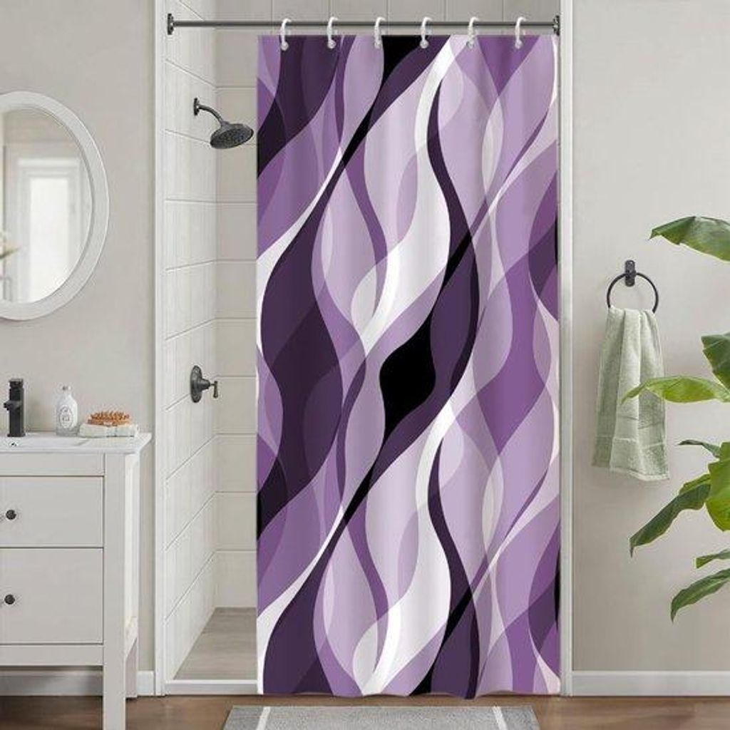 Geometrisches Duschvorhang - wasserdicht und schimmelfest - 1 Stück - lila - Polyester - 90 x 180 cm