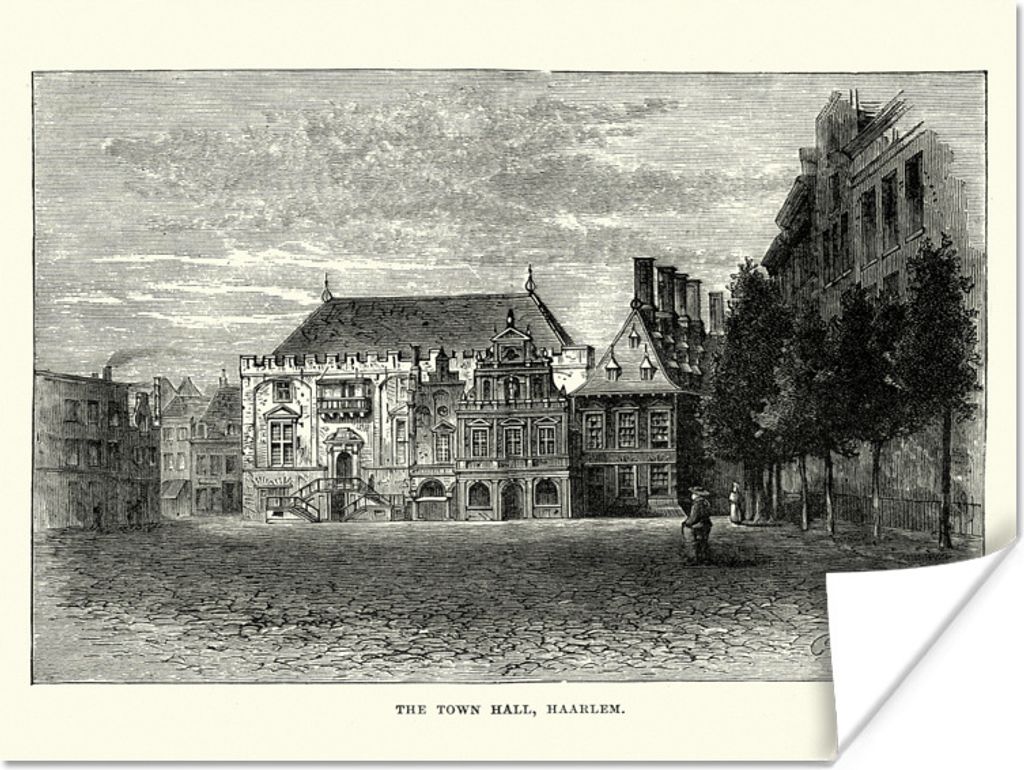 MuchoWow Poster Schwarz-Weiß-Illustration des Haarlemer Rathauses 80x60 cm - Kunst für zu Hause