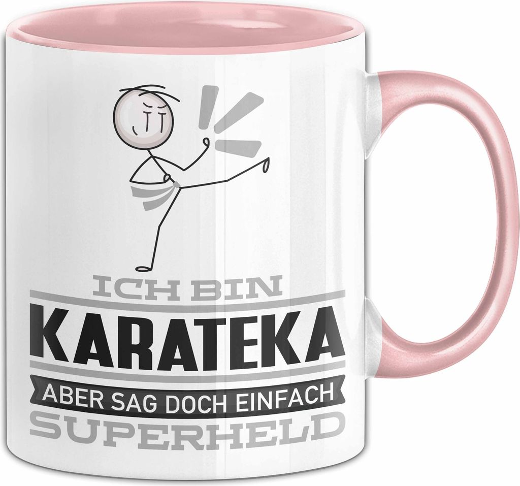 Karateka Geschenk Tasse Ich Bin Karateka Aber Sag Doch Einfach Superheld Lustige Geschenkdiee für Karateka Kaffee-Becher (Rosa)