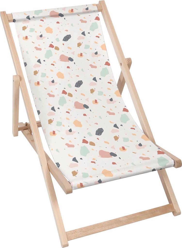 Dreamroots Liegestuhl klappbar Holz bis zu 130 kg, Sonnenliege klappbar mit 3-stufiger Neigungsregulierung der Rückenlehne, Colorful Terrazzo