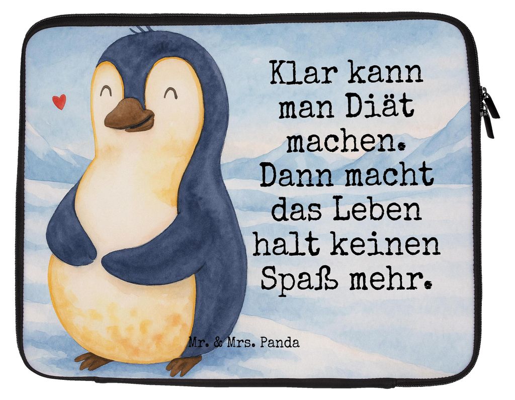 Mr. & Mrs. Panda Laptop Sleeve Pinguin Diät Design 33 x 42 cm - Weiß - Geschenk, Laptophülle, Tasche, Computertasche, Laptoptasche, Hülle, Abne...