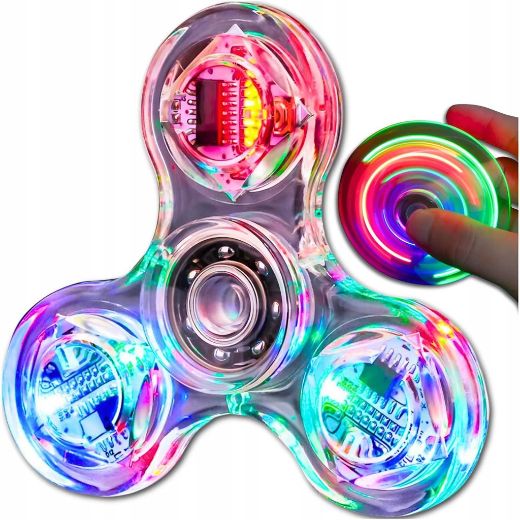 LED fidget spinner RGB, 3 režimy osvětlení, průhledný, Obrázek produktu 