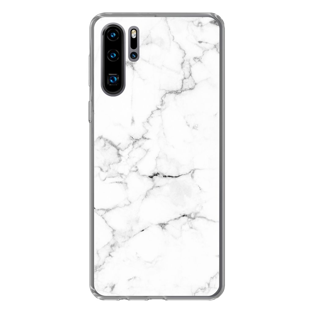 MuchoWow Handyhülle Schutzhülle Hülle für Huawei P30 Pro Marmor - Weiß - Grau - Luxus - Marmoroptik - Strukturiert Silikon Softcase Handy H...