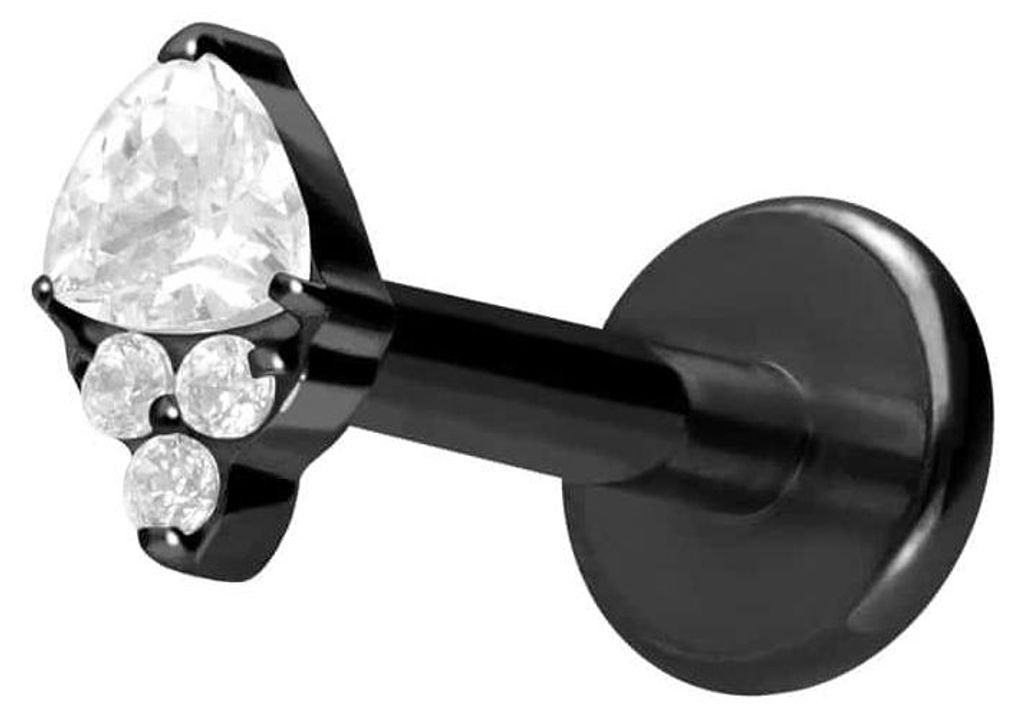 Ohrpiercing, Nasenpiercing Titan Labret mit Innengewinde EINGEFASSTE KRISTALLE Schwarz Stablänge: 7mm | Stabstärke: 1,2mm