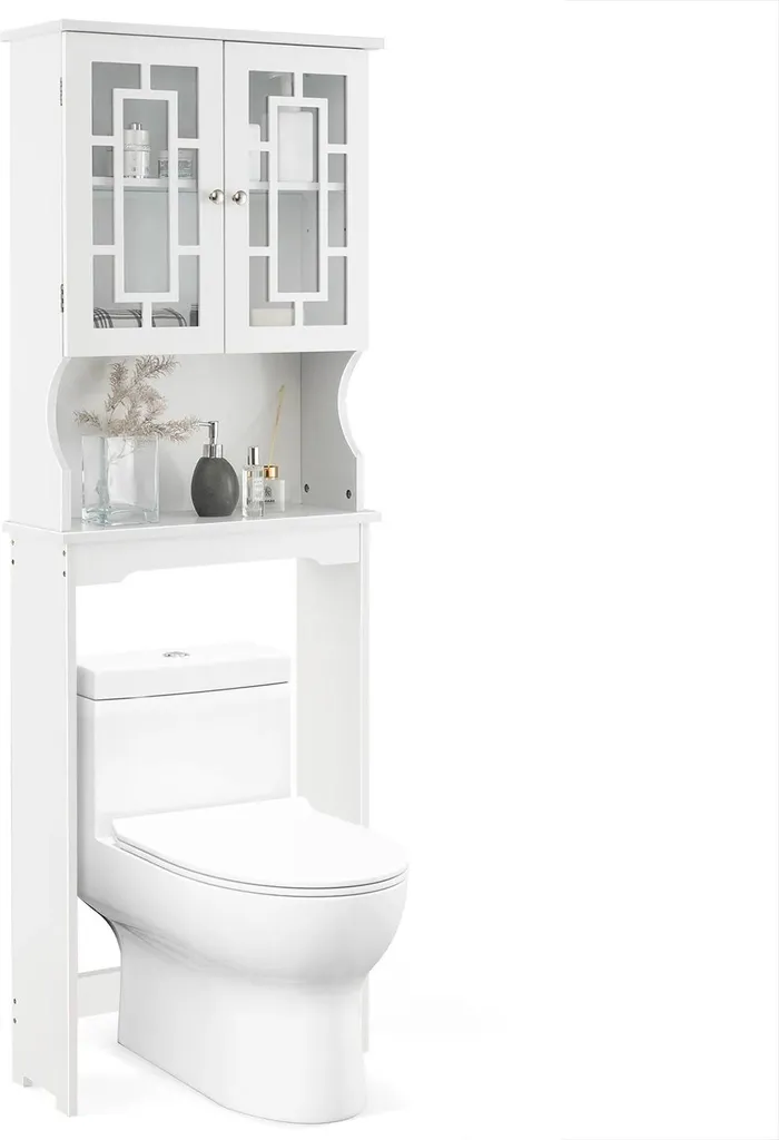 Meuble de rangement WC étagère 3 niveaux en bois blanc pour salle de bain