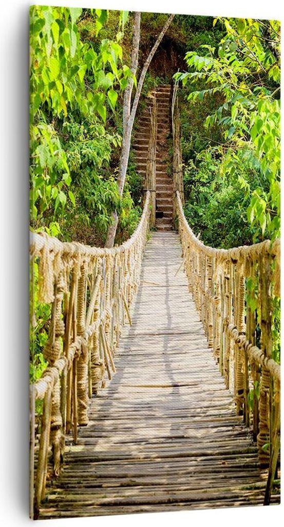 Bild auf Leinwand - Leinwandbild - Einteilig - Brücke Seil Dschungel - 55x100cm - Wand Bild - Wanddeko - Wandbilder - Leinwanddruck - Bilder - Wan...