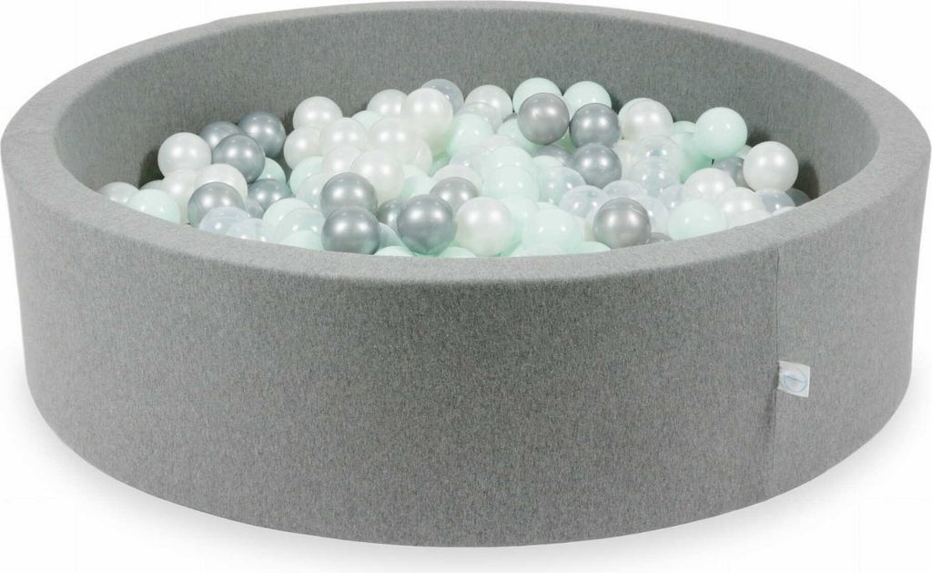 Bällebad 110x30cm grau – Mit 400 Bällen / transparent, perlmutt, silber, hellmint