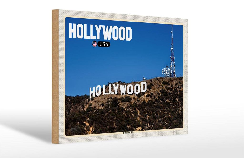 Holzschild Reise 30x20cm Hollywood USA Hollywood Hills