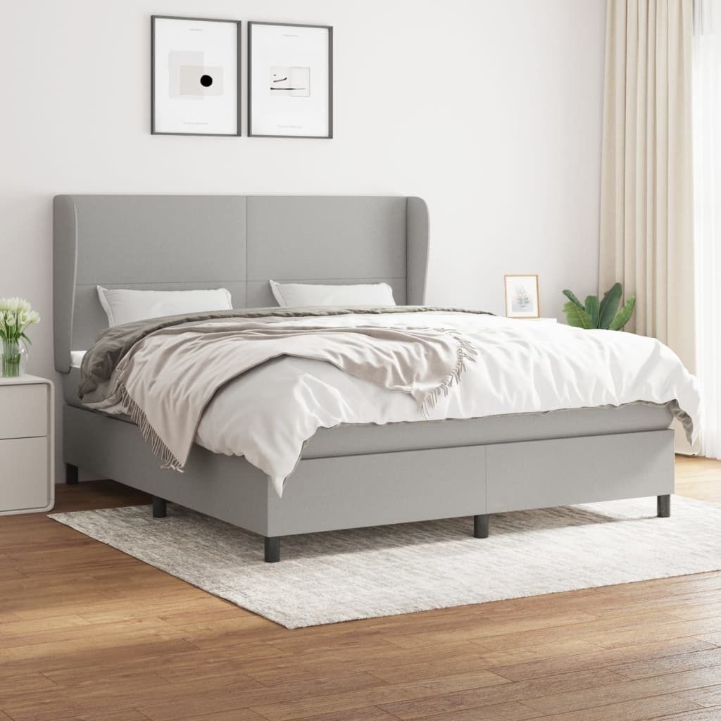 The Living Store Boxspringbett mit Matratze Hellgrau 160x200 cm Stoff