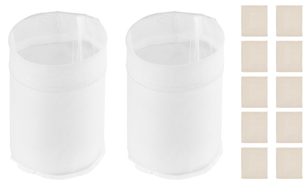 SucceBuy Filterbeutel (2 Stk.) aus lebensmittelechtem Nylon und Hopfensäckchen (10 Stk.) aus Baumwoll-Leinen-Mischung, passend für automatische B...