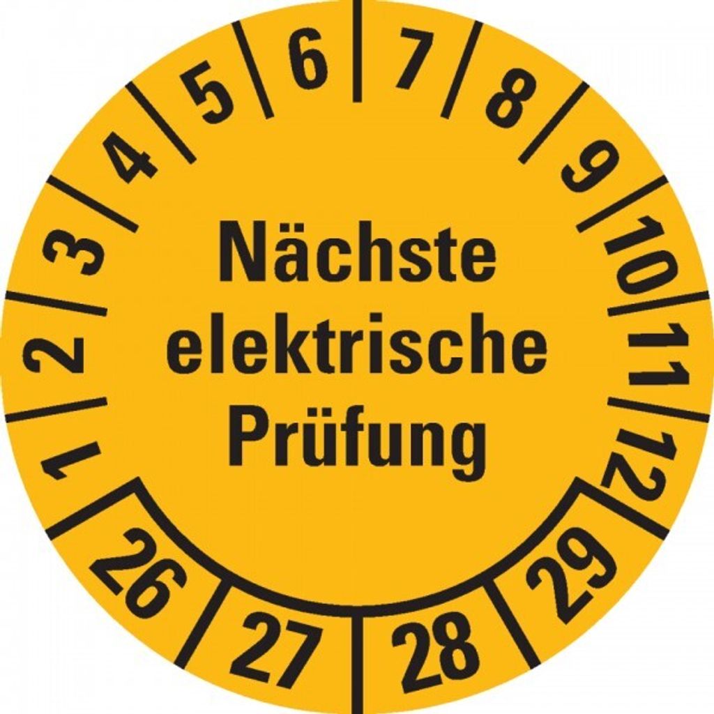 Dreifke Prüfplakette Nächste elektrische Prüfung 26-29, gelb, Dokufolie, Ø30...