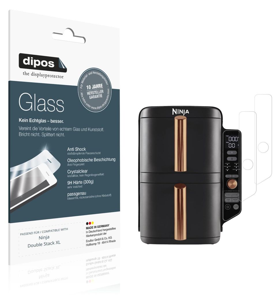 2x Schutzfolie für Ninja Double Stack XL - Anti-Shock 9H Folie dipos Glass Kunststoffglas
