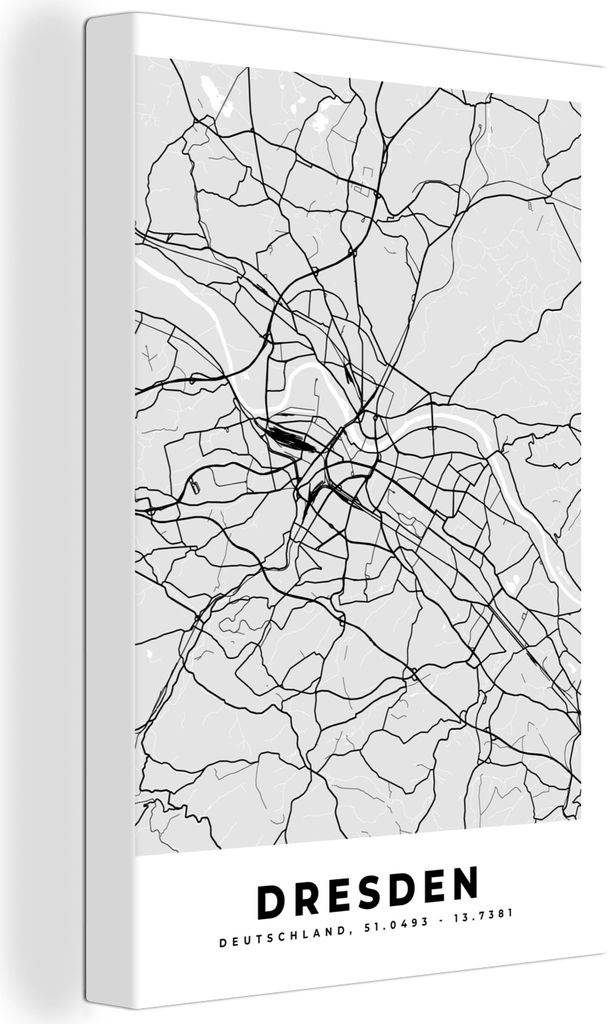 OneMillionCanvasses - Leinwandbilder - 90x140 cm, Deutschland - Karte - Dresden - Stadtplan - Wegbeschreibung, Wandbilder Kunstdruck Wanddekorati...