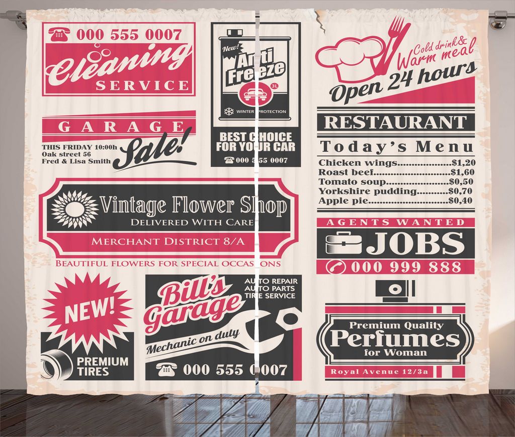 ABAKUHAUS Retro Rustikaler Vorhang, News Magazine Entwurf, Wohnzimmer Universalband Gardinen mit Schlaufen und Haken, 280 x 245 cm, Rosa Beige Grau...