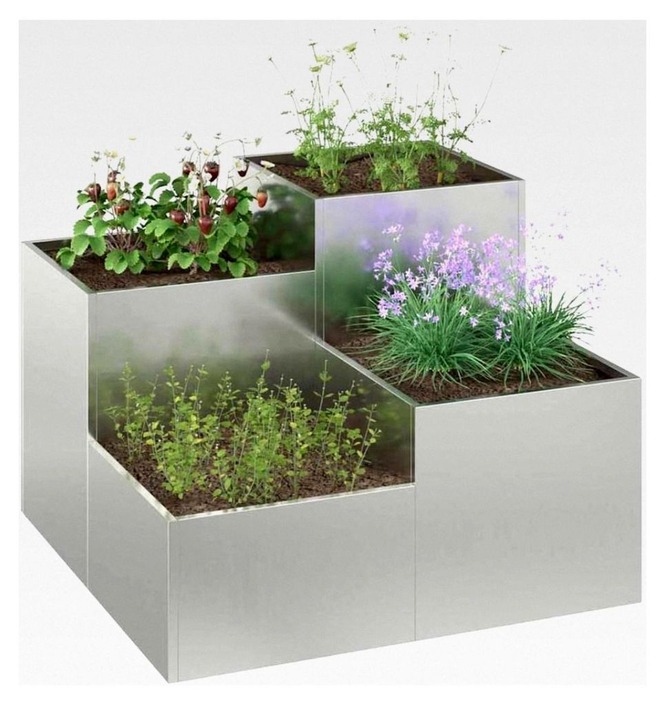 Metallgarten-Pflanzer, modernes Design, offenes Bodendesign 80x80x60 cm für Gärten und Terrassen aus grauem Stahl