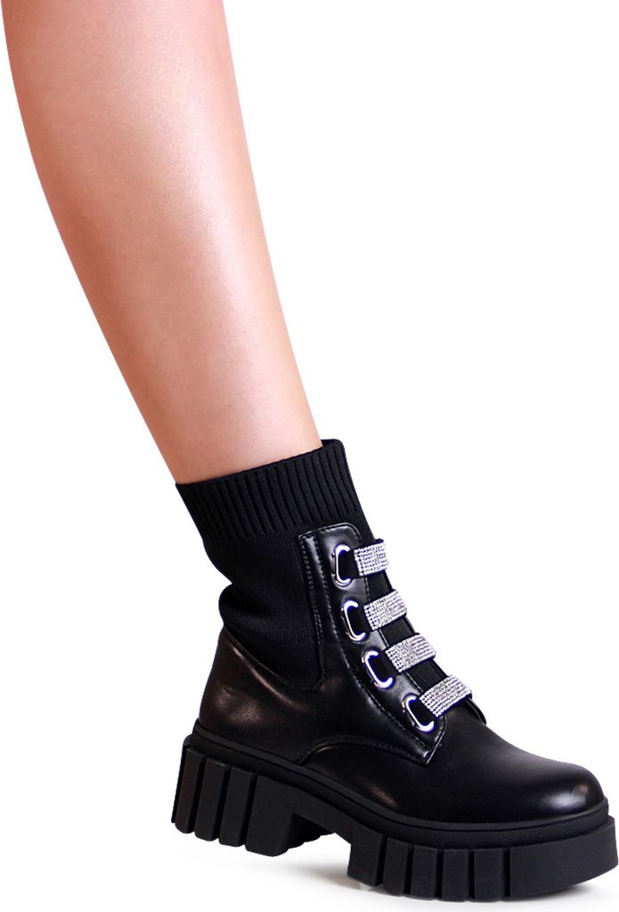 topschuhe24 Damen Plateau Stiefeletten Glitzer Schwarz 38 EU