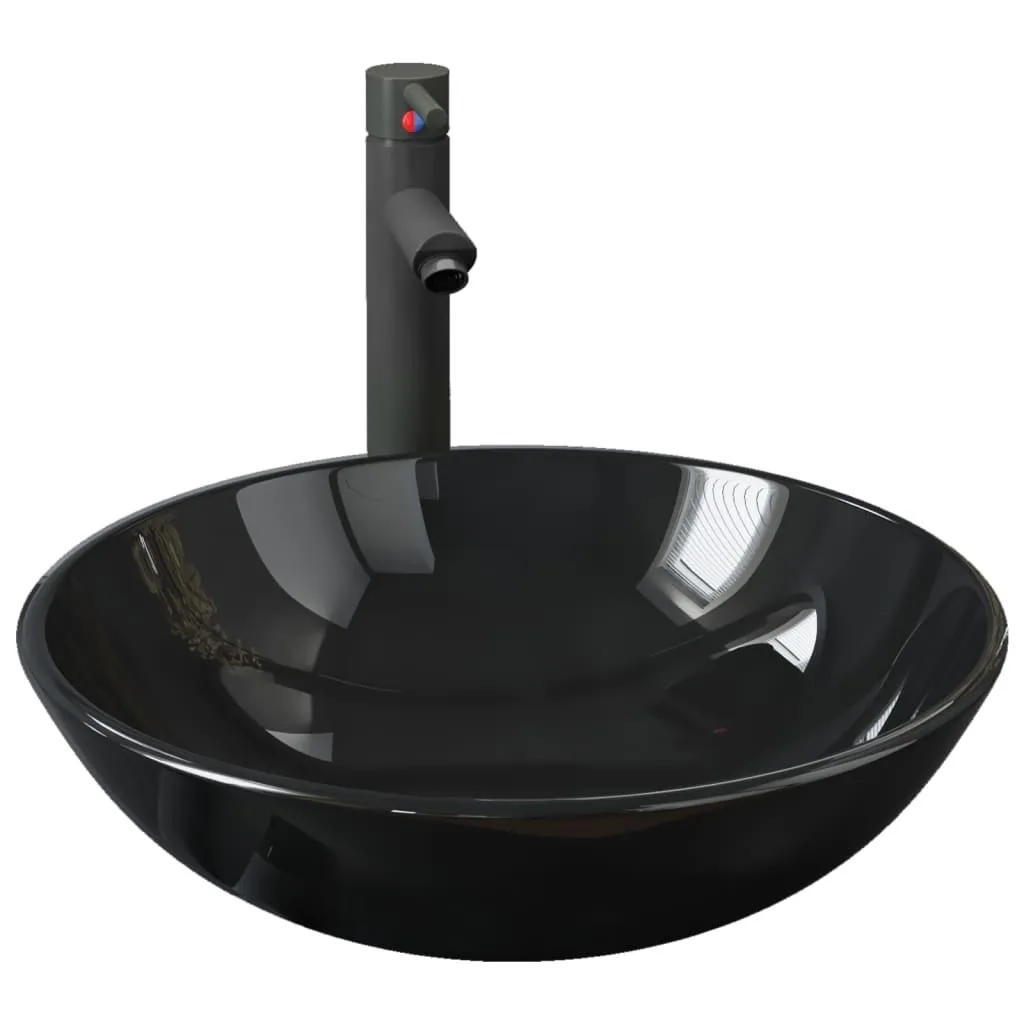 vidaXL Lavandino da bagno con rubinetto Set di scarico nero