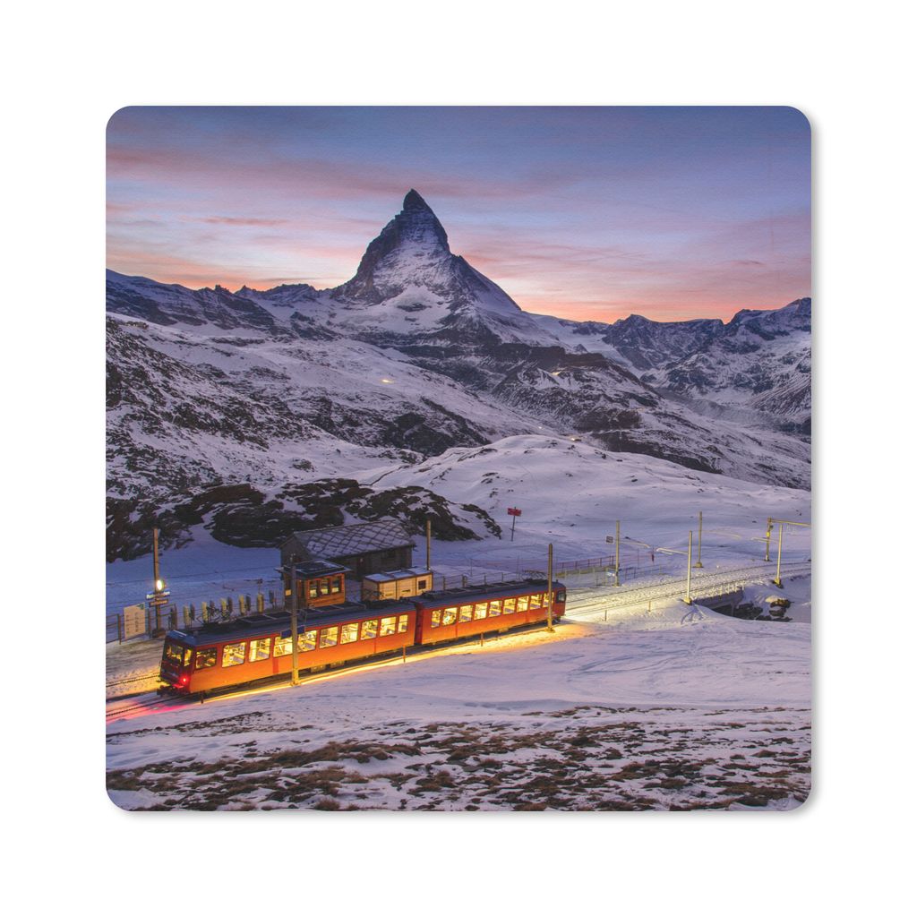 MuchoWow Mauspad Mousepad Ein beleuchteter Zug in den Bergen 20x20 cm - Mousepads - Maus Mat - Pad - Mausunterlage - Desk Mat - Bureauartikeln