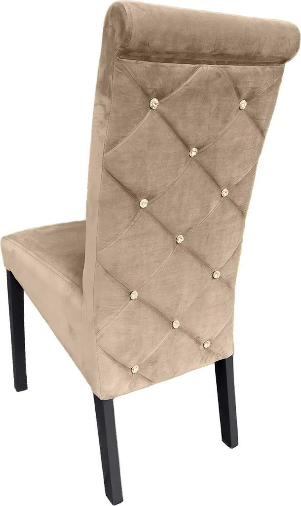 Ares Meble Esszimmerstühl K6 - Esszimmerstuhl Holz - Küchenstühle, Essen Stuhl - Esstisch Stühle Glamour - Samt Beige - Schwarz